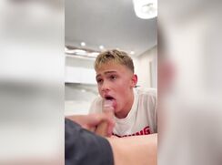 Blond twink enjoys a big cock facial