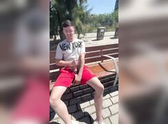 Handsome guy wanking in public