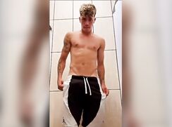 cute fit dude blonde strip big cock show