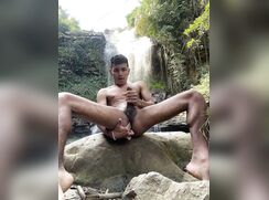 Brazilian boy wanking at the waterfall