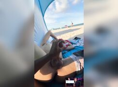 Handjob on the beach big cum