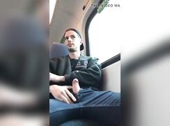 Cute gay guy cumming on the train