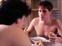 Movie: roommates wank together at breakfast table