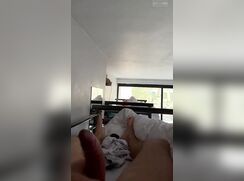 Jerking off in hostel, roommate secretly joining