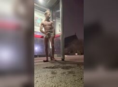 Pissing and jerking at the bus stop