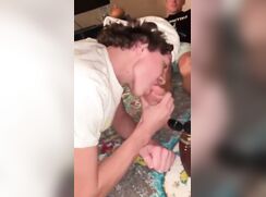 Licking honey from his toes