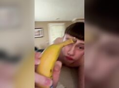 Young Twink Dildo Blowjob Tease With Banana