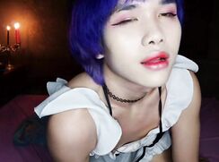 Sexy Thai femboy using dildo and wanks for us