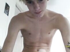 Shaved Uncut Blond Twink With Vitiligo Selfsucks & Gets Cum Facial