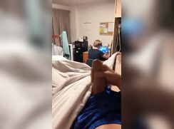 No shame dorm room jerking-off with roommate in front of him