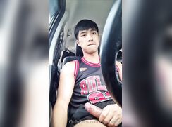 Hot boy cums in his car sporty cock