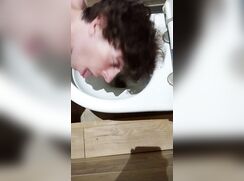 cleaning the toilet