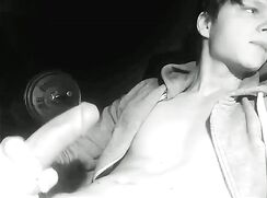 Fit Hunk wanks his Thick Cock off on webcam ( Black & White ) - AI Enhanced