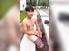 He lost a bet and had to start stroking at the tennis court (no cum)