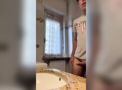 Brazilian dude gets off and shoots on the sink