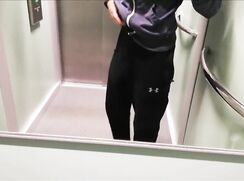 S35A01 - Risky as fuck! - Elevator cumshot, almost caught!
