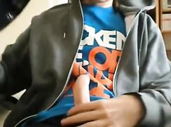 boy in hoodie jerks moans and cums