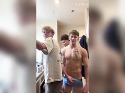 Fit young stud gets jerked his big cock jerked under his briefs