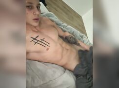 cute fit dude wet bed shets cumming bate
