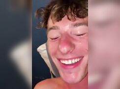 Horny friends cumming together, one shoots in his face