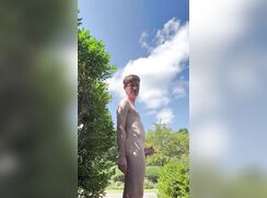Fair Haired Exhibitionist On Garden Path