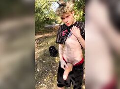 cute blobde igor showing his big cock in the nature
