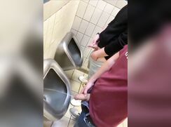 Pissing and stroking with bro