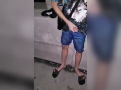 Guy with big dick lost a dare and had to jerk-off outside in front of friends