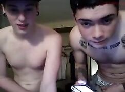 Blond & Brunet Tattooed Guys Have Webcam Sex