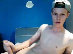 Blond Twink Jerks & Selfsucks Uncut Shaved Cock