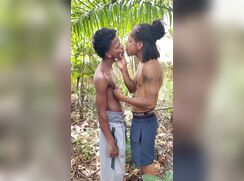 Hot boys kissing in nature