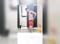 Jerking in the gym shower room