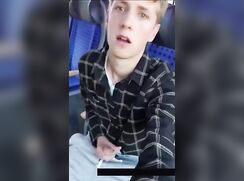Hot Uncut Blond Jerks Off On Train
