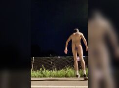 Fag boy exposes himself on the street at night