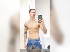 Latino guy locks himself in the bathroom to show it off.