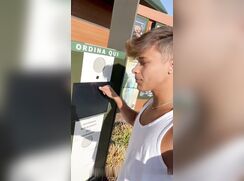 Naked Italian boy in a fast food