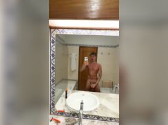 cute fit blonde tanned dude selfie mirror cumming bate