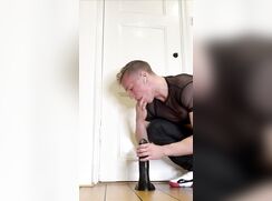 Hot blonde boy rides dildo