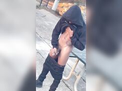 Hot black guy jerking on the street
