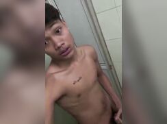 Dude getting off before his shower