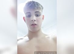 Horny hunk dude jerking off his uncut dick