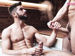 Muscular gay fucks hard with wild power