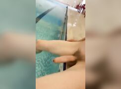 cute blonde nude get hornie at public pool