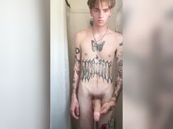 cute big cock tattooed shower bate