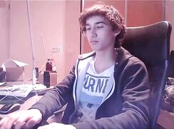 Adorable Slender Hung Brunette College Lad wanks off on Webcam - AI Enhanced
