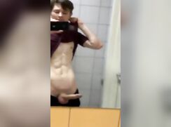 Twink Jerks Off In Gym Bathroom