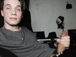 Playing his dick on webcam bedroom cock porn