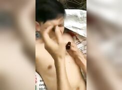 Asian using poppers films himself getting fucked