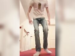 Stripping down at home and jerking off