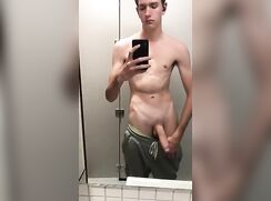 Hung Twink Grey Joggers Public Toilet Display